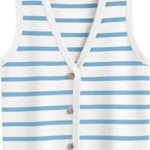 Women’s Striped Button-Up Sweater Vest • Summer 2026 Casual Top